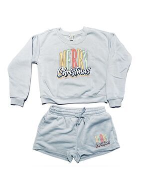 Christmas Sweatshirt Matching Short Set Size Large Light Blue Better Together